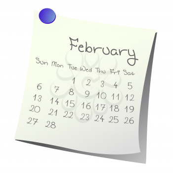 Calendar for February 2011 on paper