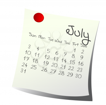 Calendar for July 2011 on paper