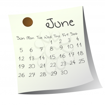 Calendar for June 2011 on paper