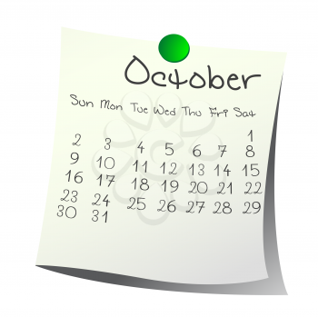 Calendar for  October 2011 on paper