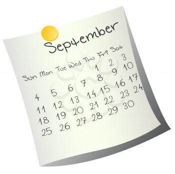 Calendar for September 2011 on paper