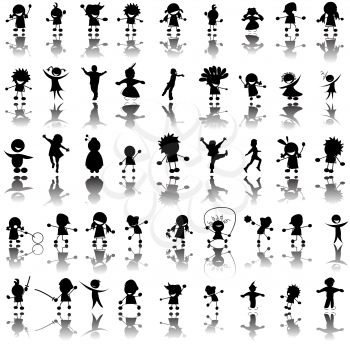 Hand drawn children silhouettes, icons