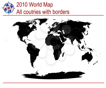 Complete world map, grouped countries with borders