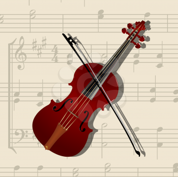 composition with classical violin and musical notes background