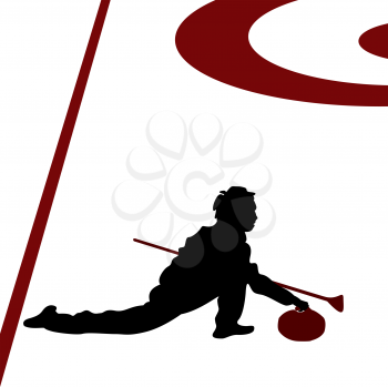 Curling player silhouette over white background