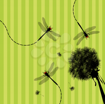 Dandelion and dragonfly illustration- spring theme background