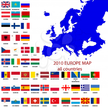 Editable map of Europe- all countries with borders and oficial flags in original colors