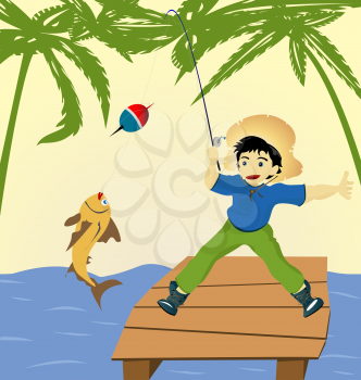 Illustration with a boy fishing