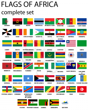 Flags of Africa- complete set of flags in original colors over white background