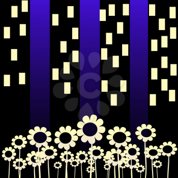 Abstract illustration with flowers and skyscrapers