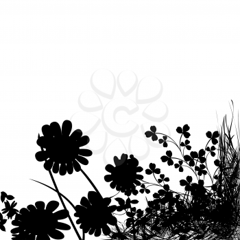 Foliage background, flowers silhouette and grass