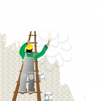 Man painting a wall from a ladder