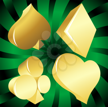 Golden casino suits over green background
