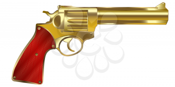 Golden gun over white background
