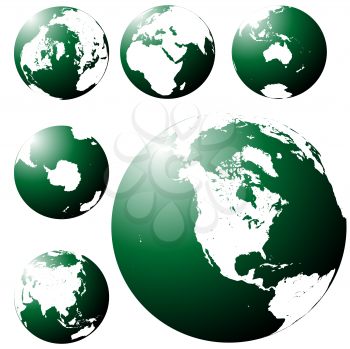 Green Earth globe from six views over white background