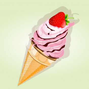 Icecream cone with strawberry illustration