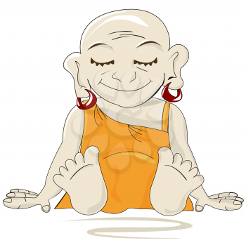 Little happy Buddha illustration levitating over white background