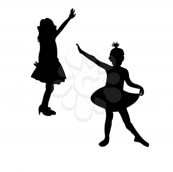 Little girls dancing illustration, isolated silhouettes