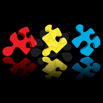 Puzzle pieces- multicolor with reflection over black