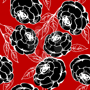 Background illustration with black roses, pattern