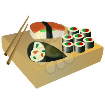 Traditional japanese food on a wood and chopsticks