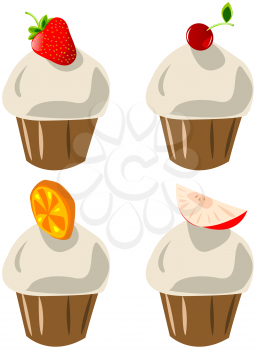 Tasty fruit cupcakes over white background