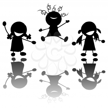  happy little girls silhouettes over white background
