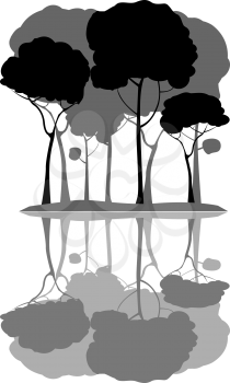 Trees and reflection, clip art illustration