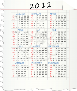 2012 Calendar on a squared mathematical paper