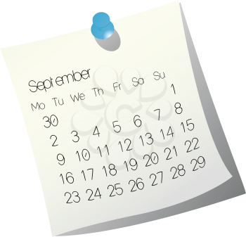 2013 September calendar on white paper