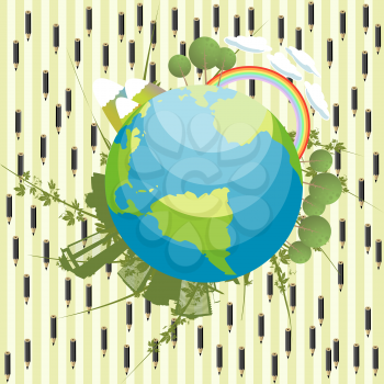 Abstract ecological background with planet Earth and graphic rain. 