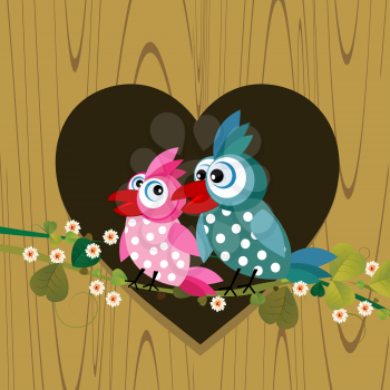 Cartoon background with two birds in love