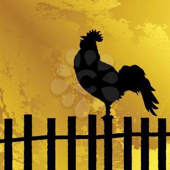 Abstract background with a cock silhouette on a fence, grunge art