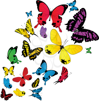 Colored butterflies sketch on white
