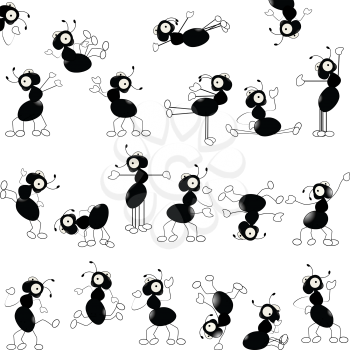 Dancing ants pattern, isolated objects over white
