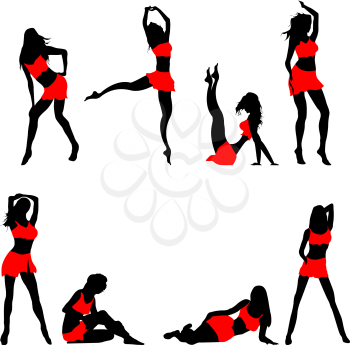 Colection of dancing girls over white background, abstract art