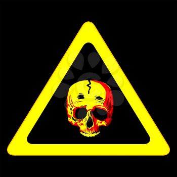 A human skull warning sign over black