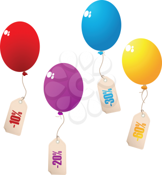 Discount balloons with price tags. Isolated objects over white background