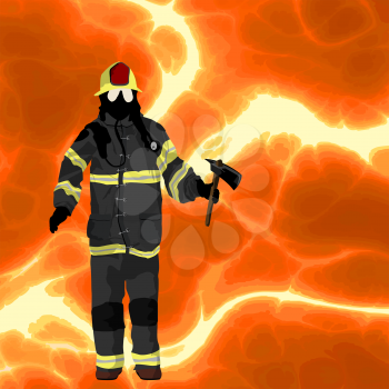 Firefighter over flames background, plenty of room for text