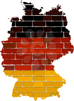 Grunge map and flag of Germany on a brick wall