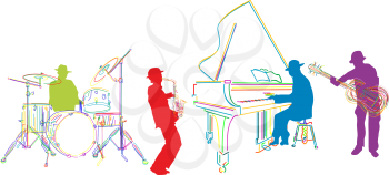 Jazz band sketch, isolated and grouped over white background