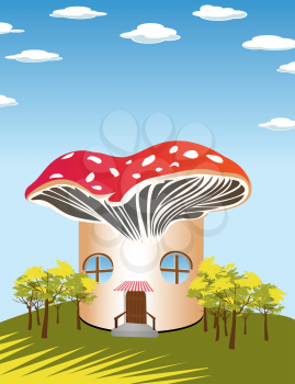 Fantasy cartoon background with a mushroom shape house