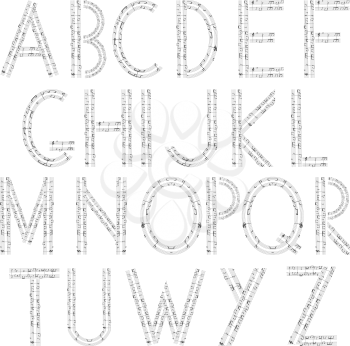Musical alphabet, siolated and grouped objects over white background