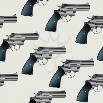 Seamless background pattern with hand gun, revolver