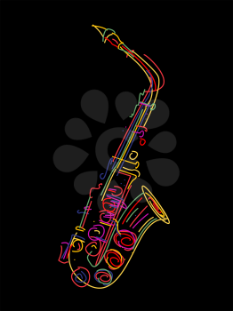 Illustration of a saxophone over black
