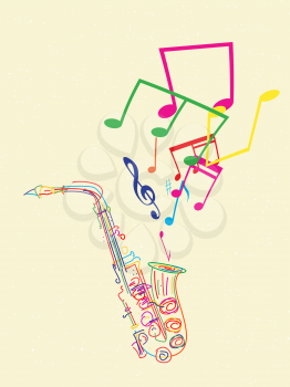 Saxophone with musical notes, abstract art