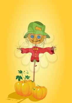Scarecrow with pumpkins, Thanksgiving card