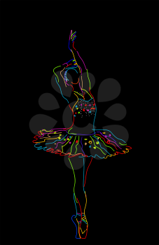 Stylized sketch of a ballerina, isolated objects over black background