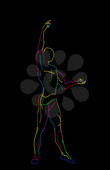 Stylized sketch of a graceful ballet dancer, isolated objects over black background