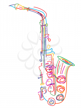 Illustration of a saxophone over white